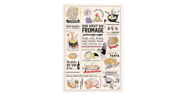 Torchon Qui veut du fromage ? écru Winkler, motif imprimé