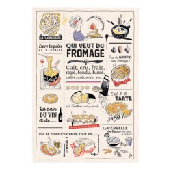 Torchon Qui veut du fromage ? écru Winkler, motif imprimé