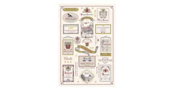 Torchon Multi-étiquettes Bourgogne écru Winkler, motif imprimé