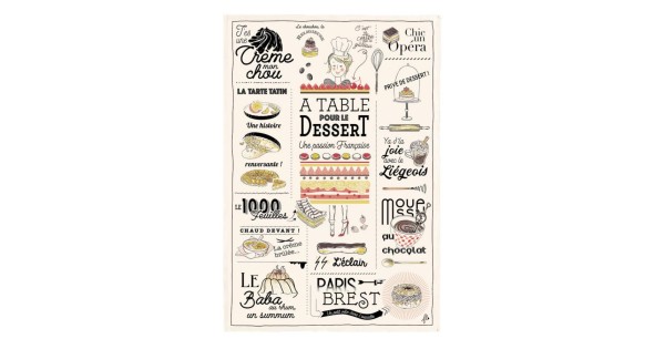 Torchon Les desserts français écru Winkler, motif imprimé