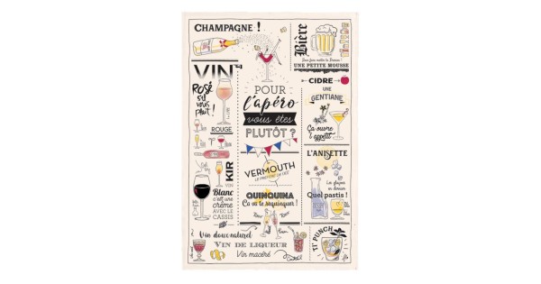 Torchon Verres et apéros écru Winkler, motif imprimé