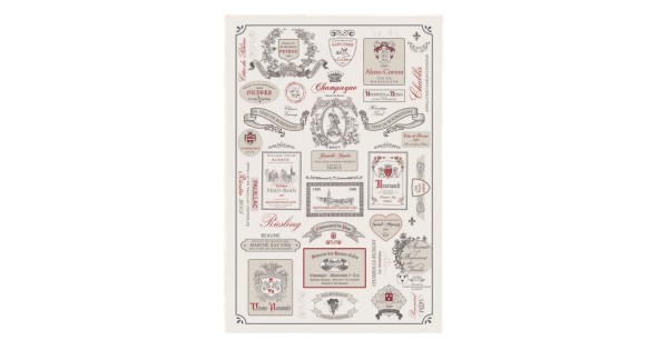 Torchon Étiquettes de vins écru Winkler, motif imprimé