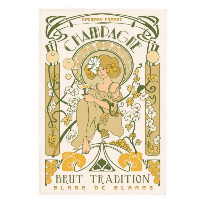 Torchon Champagne Art nouveau écru Winkler, motif imprimé