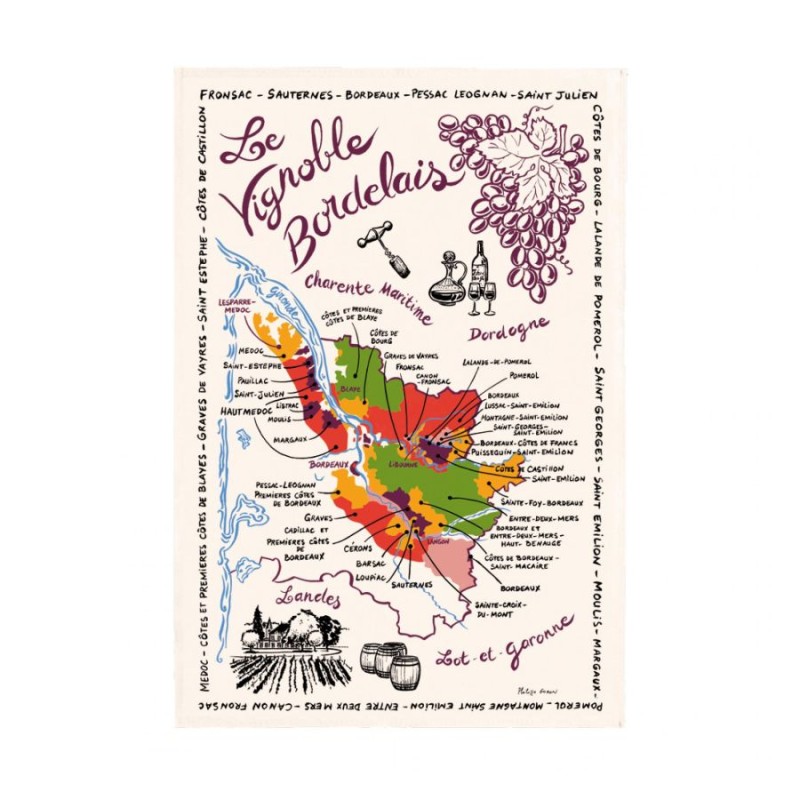 Torchon La Carte des Bordeaux écru Winkler, motif imprimé