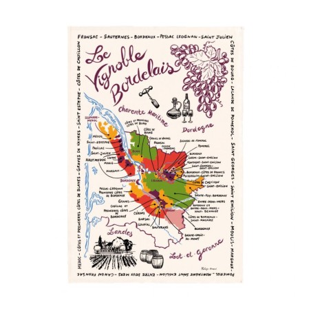 Torchon La Carte des Bordeaux écru Winkler, motif imprimé