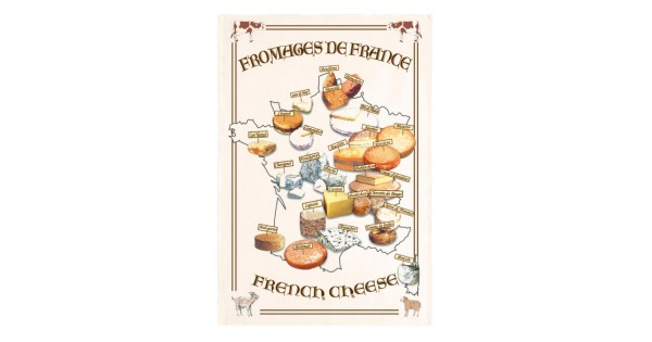 Torchon Carte des fromages écru Winkler, motif imprimé