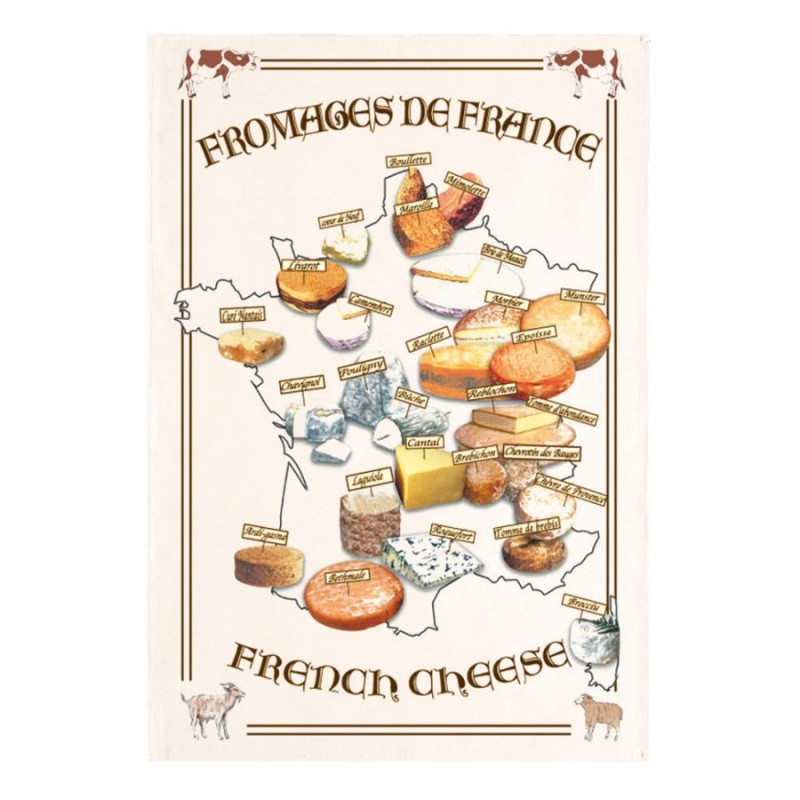 Torchon Carte des fromages écru Winkler, motif imprimé
