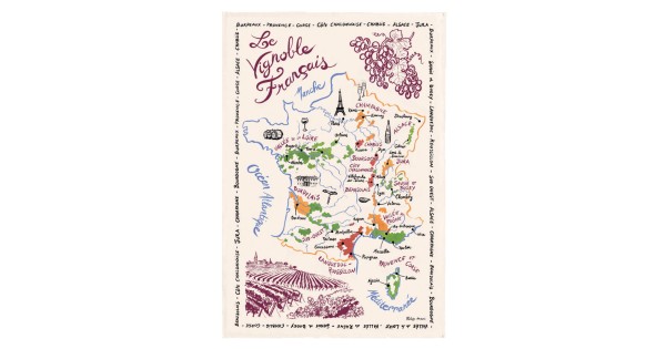Torchon La Carte des Vins de France écru 72 × 48 cm - Winkler