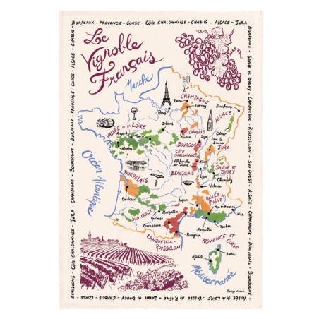 Torchon La Carte des Vins de France écru 72 × 48 cm - Winkler
