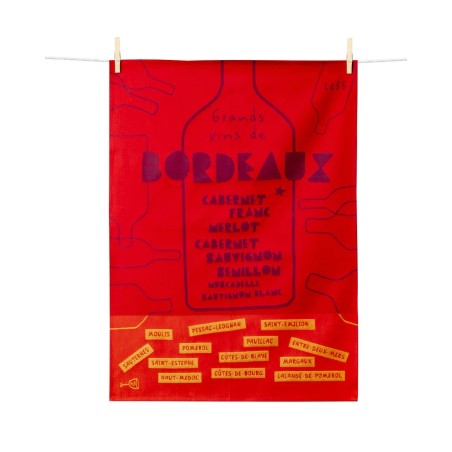 Torchon Vins de Bordeaux rouge 50 × 70 cm - Moutet