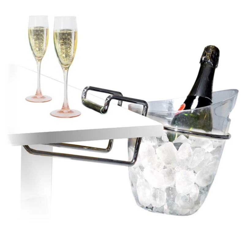 Support Vin Bouquet fixé au bord d’une table avec seau et bouteille
