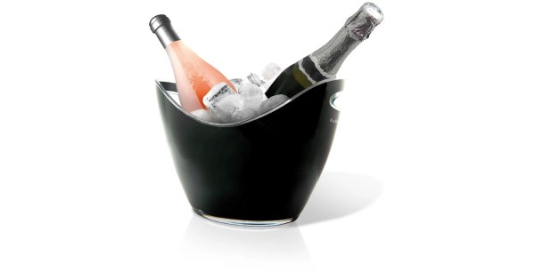 Vasque noire Vin Bouquet avec deux bouteilles dans la glace