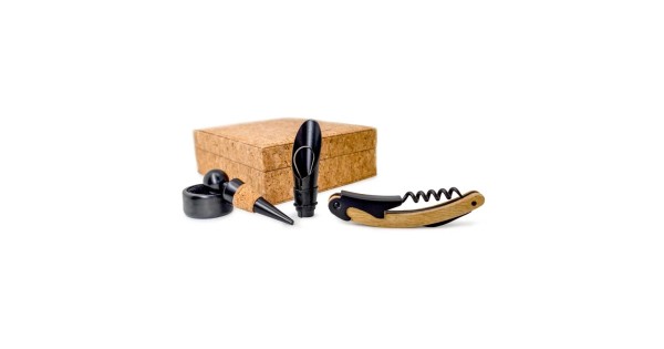 Coffret à vin en liège Vin Bouquet et ses quatre accessoires