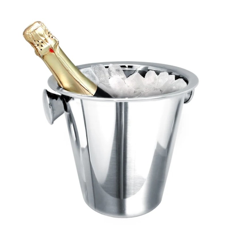 Seau à champagne Vin Bouquet en inox avec bouteille et glaçons