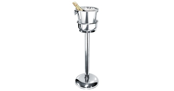 Ensemble du support Vin Bouquet et du seau inox, vue de trois quarts