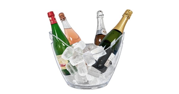 Grande vasque transparente Vin Bouquet avec bouteilles et glaçons