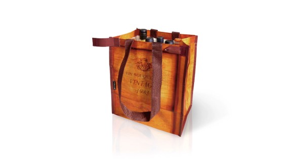 Sac Vin Bouquet décor caisse en bois avec six bouteilles séparées