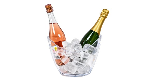 Vasque transparente Vin Bouquet avec deux bouteilles et des glaçons