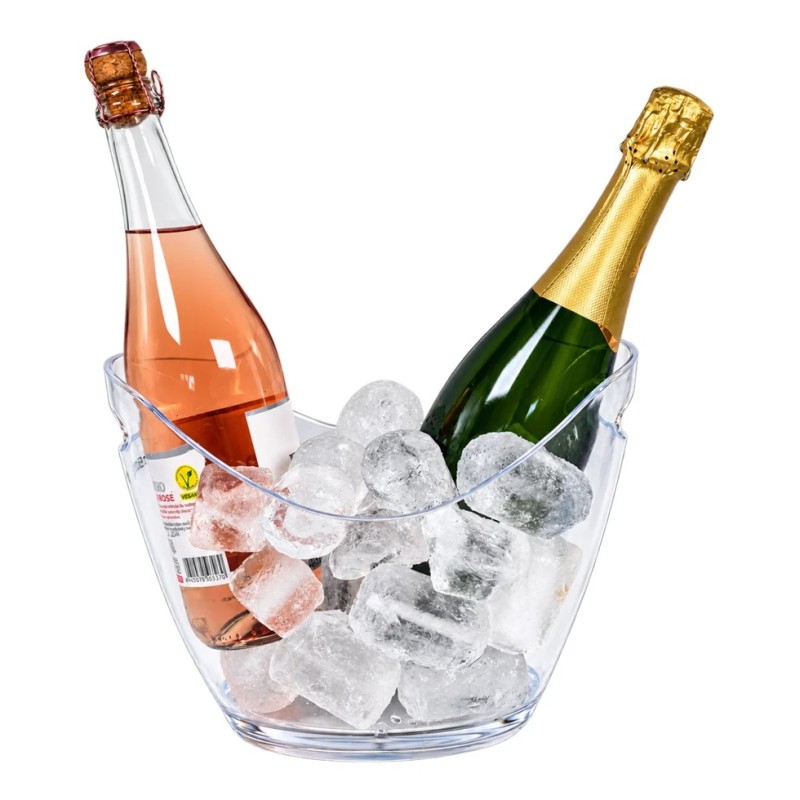 Vasque transparente Vin Bouquet avec deux bouteilles et des glaçons