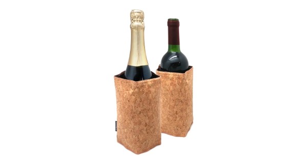 Gaine rafraîchissante Vin Bouquet à décor liège présentée sur des bouteilles