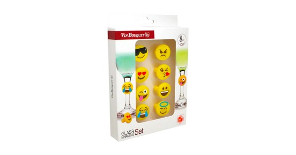 Boîte de huit marque-verres Emojis en silicone Vin Bouquet