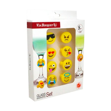 Boîte de huit marque-verres Emojis en silicone Vin Bouquet