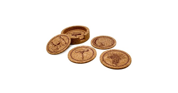 Cinq sous-verres Vintage Vin Bouquet en liège aux motifs viticoles