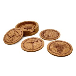 Cinq sous-verres Vintage Vin Bouquet en liège aux motifs viticoles