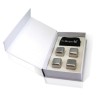 Coffret ouvert des quatre cubes en inox Vin Bouquet avec housse en velours