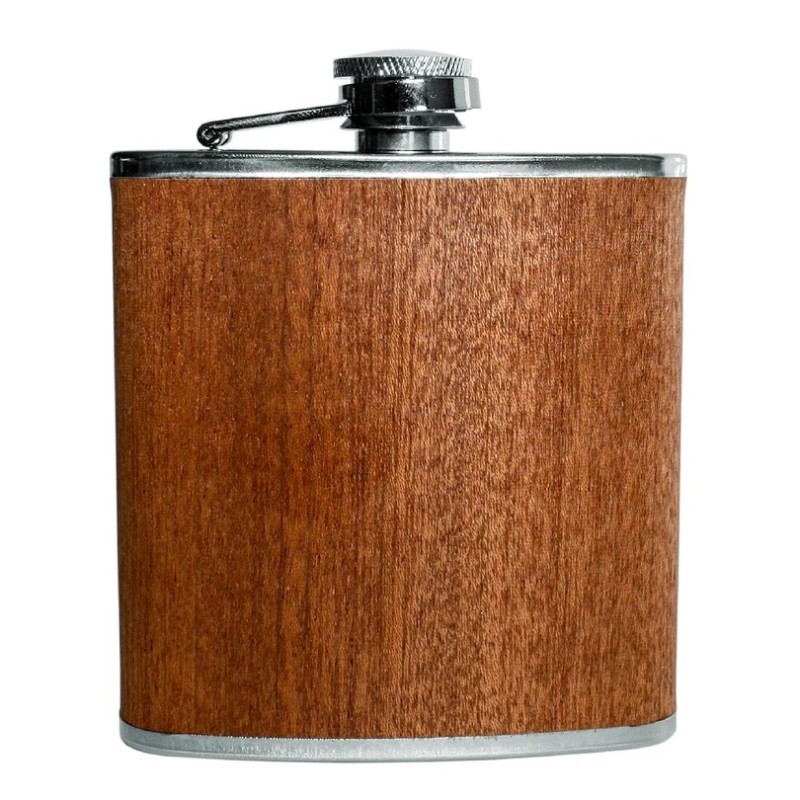 Flasque Vin Bouquet de 18 cl en inox à décor bois