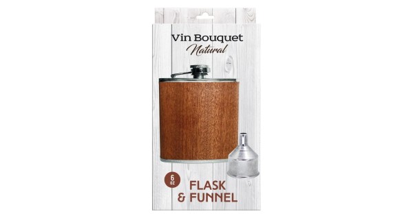 Flasque en inox à décor bois Vin Bouquet dans son emballage