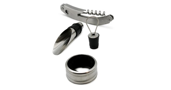 Sommelier, verseur avec bouchon et collier anti-goutte du coffret Vin Bouquet