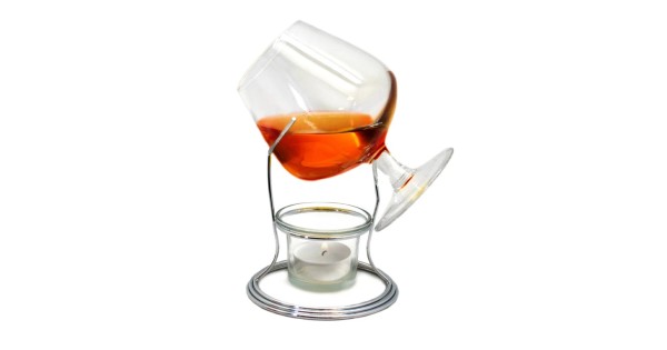 Support chauffe-cognac Vin Bouquet présenté avec un verre et une bougie non fournis