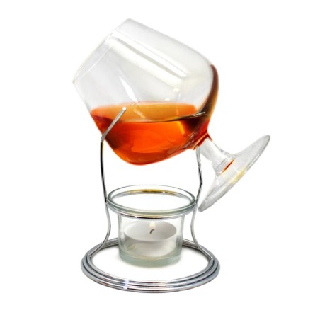 Support chauffe-cognac Vin Bouquet présenté avec un verre et une bougie non fournis
