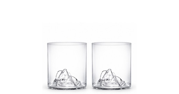 Deux verres à whisky Montagne 37 cl Vin Bouquet à fond sculpté