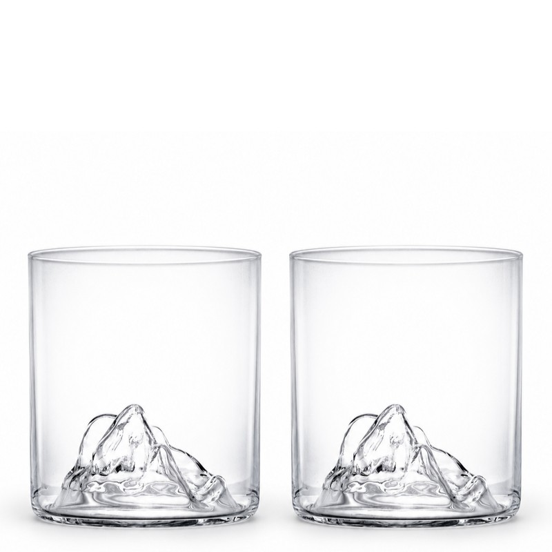 Deux verres à whisky Montagne 37 cl Vin Bouquet à fond sculpté