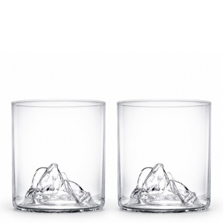 Deux verres à whisky Montagne 37 cl Vin Bouquet à fond sculpté