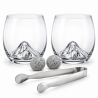 Coffret whisky Montagne Vin Bouquet avec deux verres arrondis, pierres et pince