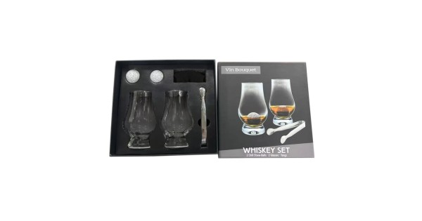 Boîte ouverte du coffret Tulipe Vin Bouquet avec verres, pierres et pince