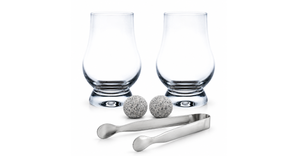 Coffret whisky Tulipe Vin Bouquet avec deux verres, deux pierres et une pince