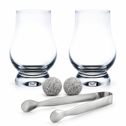 Coffret whisky Tulipe Vin Bouquet avec deux verres, deux pierres et une pince