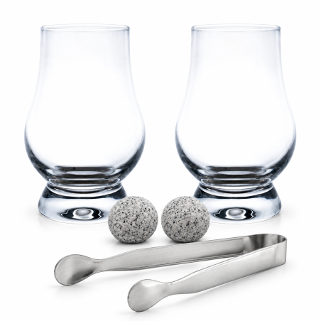 Coffret whisky Tulipe Vin Bouquet avec deux verres, deux pierres et une pince