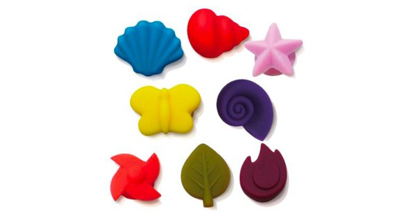 Huit marque-verres Nature Vin Bouquet en silicone de formes et couleurs assorties