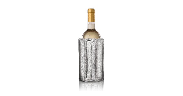 Gaine rafraîchissante Rapid Ice argent Vacu Vin sur une bouteille de vin