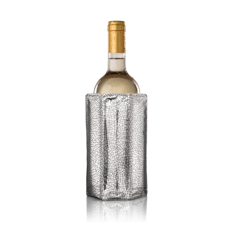 Gaine rafraîchissante Rapid Ice argent Vacu Vin sur une bouteille de vin