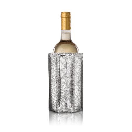 Gaine rafraîchissante Rapid Ice argent Vacu Vin sur une bouteille de vin