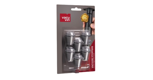 Lot de six bouchons gris Vacu Vin présenté sous blister