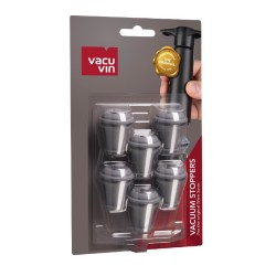 Lot de six bouchons gris Vacu Vin présenté sous blister