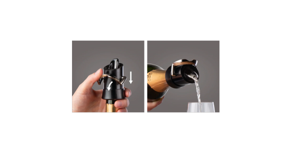 Manipulation du bouchon verseur garde-champagne Vacu Vin