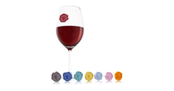 Verre à vin avec marque-verre Grappes rouge Vacu Vin